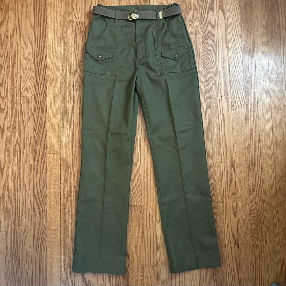 Vtg Boy Scouts of America Olive Green Utility Cotton Pants Sz 22 31 X 33 Belt